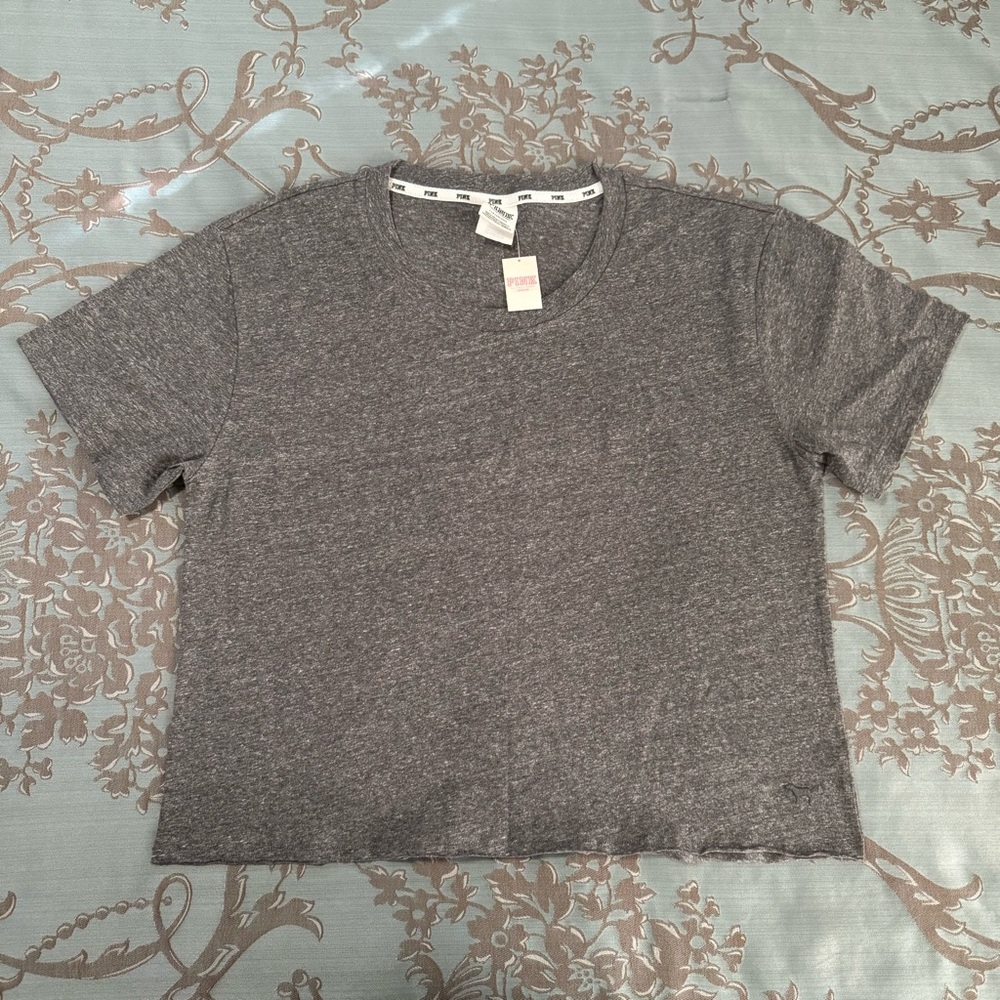 Victoria's Secret PINK Gray Cropped Short Sleeve Tee Shirt Size Large